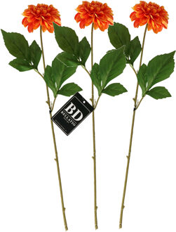 Bellatio Design Kunstbloem Dahlia - 3x - 50 cm - oranje - kunst zijdebloemen
