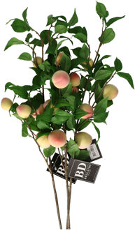 Bellatio Design Kunstbloem fruit tak Perzik - 2x - 76 cm - losse steel - kunst zijdebloemen