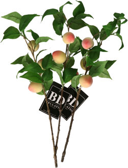 Bellatio Design Kunstbloem fruit tak Perzik - 3x - 40 cm - losse steel - kunst zijdebloemen