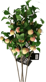 Bellatio Design Kunstbloem fruit tak Perzik - 3x - 76 cm - losse steel - kunst zijdebloemen