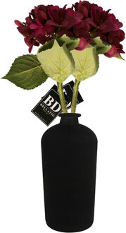 Bellatio Design Kunstbloem Hortensia tak - 2x - bordeaux rood - 48 cm - losse steel - Kunst zijdebloemen - hydrangea