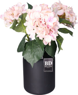 Bellatio Design Kunstbloem Hortensia tak - 2x - roze - 48 cm - losse steel - Kunst zijdebloemen - hydrangea