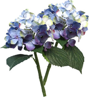 Bellatio Design Kunstbloem Hortensia tak - 5x - blauw - 48 cm - losse steel - Kunst zijdebloemen - hydrangea