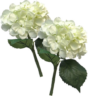 Bellatio Design Kunstbloem Hortensia tak - 5x - creme - 48 cm - losse steel - Kunst zijdebloemen - hydrangea
