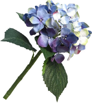 Bellatio Design Kunstbloem Hortensia tak - blauw - 48 cm - losse steel - Kunst zijdebloemen - hydrangea - Kunstbloemen