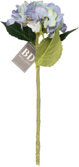 Bellatio Design Kunstbloem Hortensia tak - blauw - 48 cm - losse steel - Kunst zijdebloemen - hydrangea