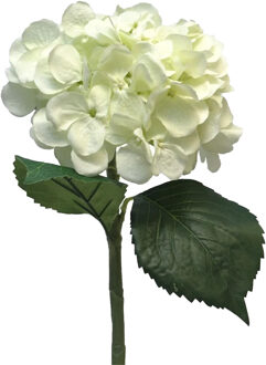 Bellatio Design Kunstbloem Hortensia tak - creme - 48 cm - losse steel - Kunst zijdebloemen - hydrangea