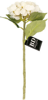 Bellatio Design Kunstbloem Hortensia tak - creme - 48 cm - losse steel - Kunst zijdebloemen - hydrangea