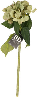 Bellatio Design Kunstbloem Hortensia tak - groen - 48 cm - losse steel - Kunst zijdebloemen - hydrangea