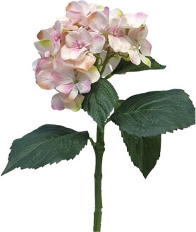 Bellatio Design Kunstbloem Hortensia tak - roze - 48 cm - losse steel - Kunst zijdebloemen - hydrangea - Kunstbloemen