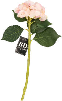 Bellatio Design Kunstbloem Hortensia tak - roze - 48 cm - losse steel - Kunst zijdebloemen - hydrangea