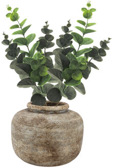 Bellatio Design Kunstbloem/kunsttak Eucalyptus Bella - 2x - 38 cm - donkergroen - kunst zijdebloemen