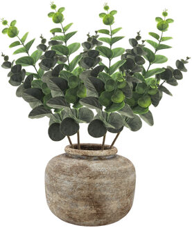 Bellatio Design Kunstbloem/kunsttak Eucalyptus Bella - 4x - 38 cm - donkergroen - kunst zijdebloemen