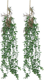 Bellatio Design Kunstbloem/kunsttak Eucalyptus hangend - 2x - 97 cm - groen - kunst hangplanten