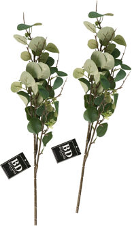 Bellatio Design Kunstbloem/kunsttak Eucalyptus Narvik - 2x - 92 cm - lichtgroen - kunst zijdebloemen
