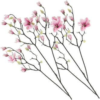 Bellatio Design Kunstbloem Magnolia tak Osaka - 2x - 123 cm - roze - Kunst zijdebloemen