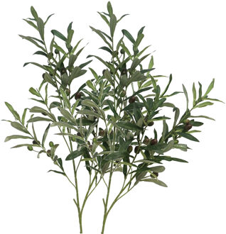 Bellatio Design Kunstbloem Olijf tak - 2x - 101 cm - groen - Olijfboom losse steel - Kunst zijdebloemen