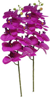 Bellatio Design Kunstbloem Orchidee Bora - 2x - fuchsia - 77 cm - losse steel - kunst zijdebloem - Phalaenopsis