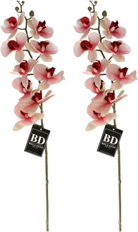 Bellatio Design Kunstbloem Orchidee Bora - 2x - roze - 108 cm - losse steel - kunst zijdebloem - Phalaenopsis