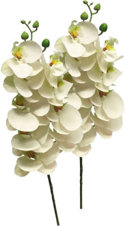 Bellatio Design Kunstbloem Orchidee Bora - 2x - wit - 77 cm - losse steel - kunst zijdebloem - Phalaenopsis