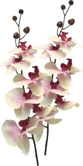 Bellatio Design Kunstbloem Orchidee Milan - 2x - wit/roze - 78 cm - losse steel - kunst zijdebloem - Phalaenopsis