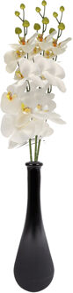 Bellatio Design Kunstbloem Orchidee Milan - 3x - creme - 78 cm - losse steel - kunst zijdebloem - Phalaenopsis