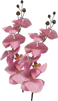 Bellatio Design Kunstbloem Orchidee Milan - 3x - roze - 78 cm - losse steel - kunst zijdebloem - Phalaenopsis