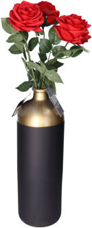 Bellatio Design Kunstbloem Roos Dijon - 3x - 64 cm - rood - zijde - kunstbloemen