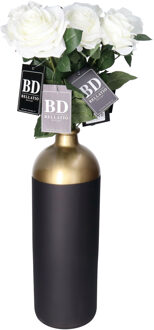 Bellatio Design Kunstbloem Roos Dijon - 3x - 64 cm - wit - zijde - kunstbloemen