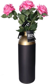 Bellatio Design Kunstbloem Roos Dijon - 5x - 64 cm - donker roze - zijde - kunstbloemen