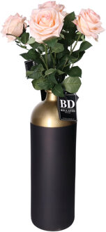 Bellatio Design Kunstbloem Roos Dijon - 5x - 64 cm - lichtroze - zijde kunstbloemen - Boeket - stelen - rozen