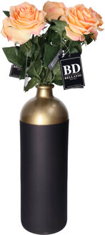 Bellatio Design Kunstbloem Roos Dijon - 5x - 64 cm - perzik - zijde - kunstbloemen