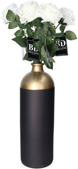 Bellatio Design Kunstbloem Roos Dijon - 5x - 64 cm - wit - zijde kunstbloemen - Boeket - stelen - rozen