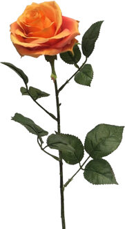 Bellatio Design Kunstbloem Roos Dijon - 64 cm - oranje - zijde - kunstbloemen