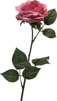 Bellatio Design Kunstbloem Roos Dijon - 64 cm - roze - zijde kunstbloemen - Boeket - stelen - rozen Donkerroze