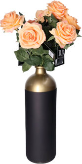 Bellatio Design Kunstbloem Roos Dijon - 8x - 64 cm - perzik - zijde - kunstbloemen