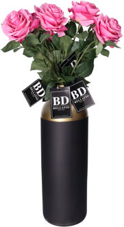 Bellatio Design Kunstbloem Roos Dijon - 8x - 64 cm - roze - zijde kunstbloemen - Boeket - stelen - rozen