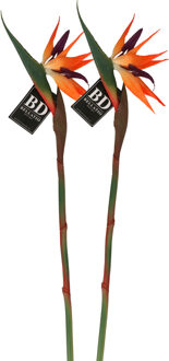 Bellatio Design Kunstbloem Strelitzia/Paradijsvogelplant - 2x - 84 cm - losse steel - kunst zijdebloem