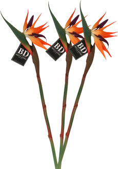 Bellatio Design Kunstbloem Strelitzia/Paradijsvogelplant - 3x - 84 cm - losse steel - kunst zijdebloem
