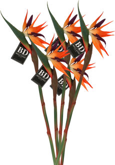 Bellatio Design Kunstbloem Strelitzia/Paradijsvogelplant - 5x - 84 cm - losse steel - kunst zijdebloem