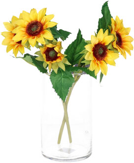 Bellatio Design Kunstbloem Zonnebloem Helianthus - 2x - 37 cm - losse steel - kunst zijdebloem