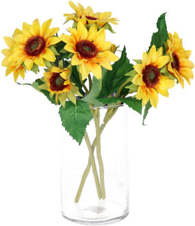 Bellatio Design Kunstbloem Zonnebloem Helianthus - 3x - 37 cm - losse steel - kunst zijdebloem