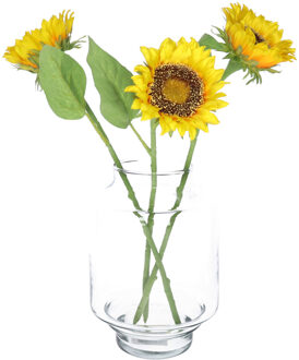 Bellatio Design Kunstbloem Zonnebloem Helianthus - 3x - 42 cm - losse steel - kunst zijdebloem