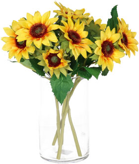 Bellatio Design Kunstbloem Zonnebloem Helianthus - 5x - 37 cm - losse steel - kunst zijdebloem
