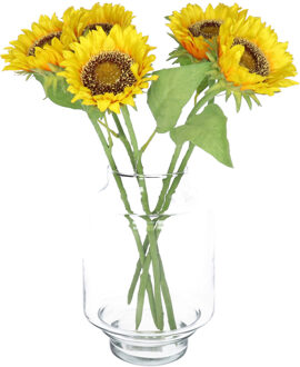 Bellatio Design Kunstbloem Zonnebloem Helianthus - 5x - 42 cm - losse steel - kunst zijdebloem