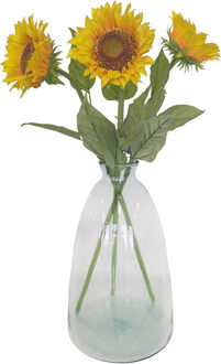 Bellatio Design Kunstbloem Zonnebloem Helianthus XL - 3x - 77 cm - losse steel - kunst zijdebloem