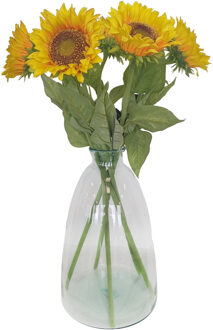 Bellatio Design Kunstbloem Zonnebloem Helianthus XL - 5x - 77 cm - losse steel - kunst zijdebloem