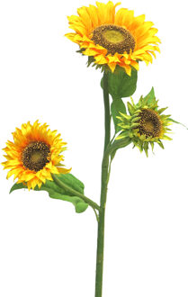 Bellatio Design Kunstbloem Zonnebloem Helianthus XL - 85 cm - 3 bloemen - kunst zijdebloem - Kunstbloemen Geel