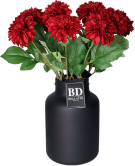 Bellatio Design Kunstbloemen boeket Dahlia - 10x - 50 cm - bordeaux rood - kunst zijdebloemen