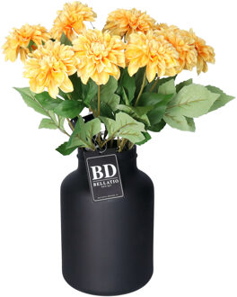 Bellatio Design Kunstbloemen boeket Dahlia - 10x - 50 cm - lichtgeel - kunst zijdebloemen